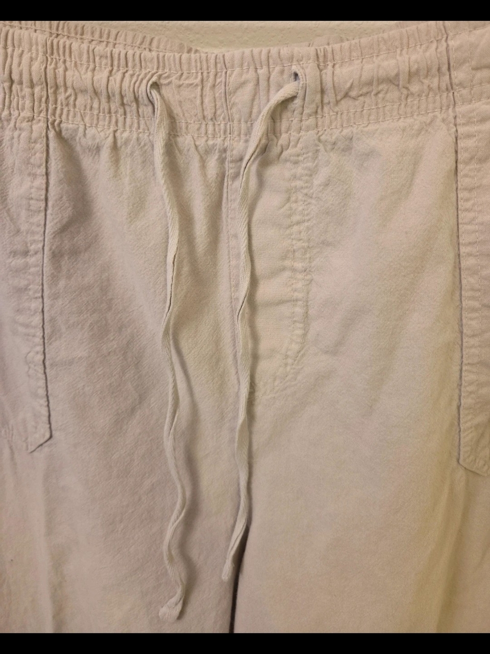 Women's Relaxed Cotton Drawstring Cropped Pants - Beige - Picture 4 of 5